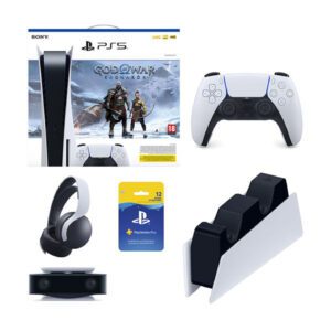 Sony PS5 & God of War Ragnarök Voucher Code & DualSense Controller & Pulse 3D & Charging Station & Full HD Camera & Card Playstation Plus 365Days