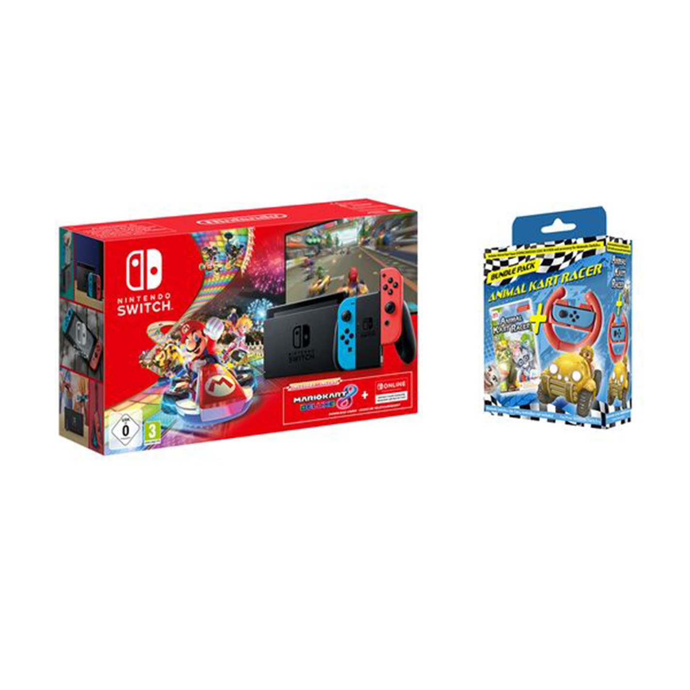 Nintendo-Switch-Red-Blue-Mario-Kart-8-Deluxe-3-Months-Online-Membership-Animal-Kart-Racer-Steering-Wheel-Bundle